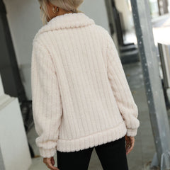 Dwustronna, luźna, aksamitna kurtka w paski z długimi rękawami i klapami