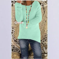 Damski, luźny sweter z długim rękawem, w jednolitym kolorze, na jesień i zimę