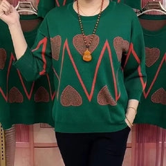 Uroczy, luźny top z rękawem 3/4 na jesień