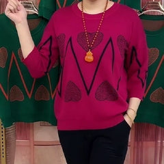 Uroczy, luźny top z rękawem 3/4 na jesień