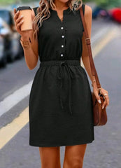 👗Letnia sukienka damska, bez rękawów, ściągana sznurkiem