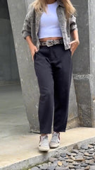 Damskie proste spodnie casualowe z wysokim stanem