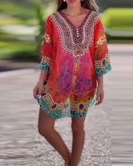 Elegancka bluzka w stylu boho z nadrukiem etnicznym