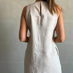 ✨Bawełniana lniana sukienka bez rękawów z rozcięciem w jednolitym kolorze