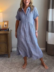 Sukienka koszulowa w paski z klapami i guzikami | Z funkcjonalnymi kieszeniami