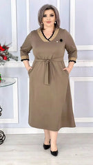 [S-5XL]🍁🍂Elegancka sukienka w jednolitym kolorze, plus size