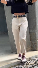 Damskie proste spodnie casualowe z wysokim stanem