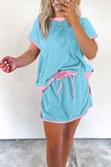 Damska koszulka z krótkim rękawem Colorblock Edge Drop Shoulder Skort 2 szt. w zestawie