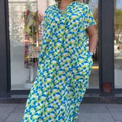 Luźna sukienka koszulowa damska z nadrukiem geometrycznym