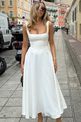 Sukienka midi z wysokim stanem i kwadratowym dekoltem (wielokolorowa)