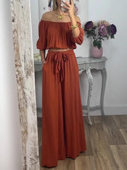 Damski top z marszczeniami i sznurowane spodnie zestaw