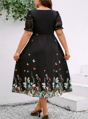 💥Nowa promocja produktu, powrót do pierwotnej ceny jutro!! ️💥🔥Sukienka damska z krótkim rękawem i koronką z nadrukiem motyli w dużych rozmiarach