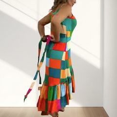 Kolorowy geometryczny krawat geometryczny talia rufowa sukienka