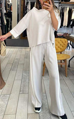 Damski zestaw casual w paski z klapami i rękawami