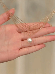 Naszyjnik z francuskiej metalowej koronki z perłami + perłowe kolczyki z frędzlami