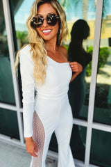 Kombinezon ze strasami na jedno ramię