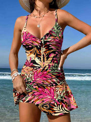 Dekolt w serek, abstrakcyjny wzór, nadruk, bikini na szelkach, jednoczęściowy strój kąpielowy