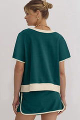 Damska koszulka z krótkim rękawem Colorblock Edge Drop Shoulder Skort 2 szt. w zestawie