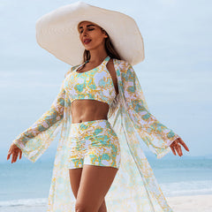 Drukowany 3-częściowy kostium kąpielowy - stylowy i seksowny strój plażowy