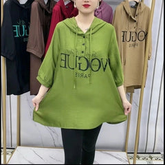 Nowa modna bluza z kapturem z lodowego jedwabiu bawełny i lnu T-shirt