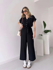 💖 Damski kombinezon z krótkim rękawem i dekoltem w kształcie litery V