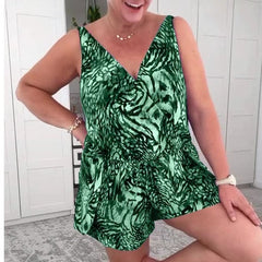 🌸Bezrękawnikowy kostium kąpielowy z nadrukiem i dekoltem w serek