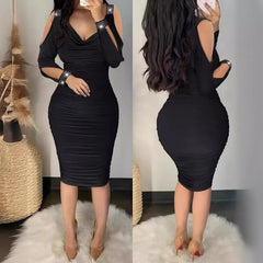 ✨Flattering Ruched Zimne Ramię Body-Con Sukienka Zachęcający Seksowny Styl na Wiosnę, Jesień, Wszech