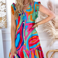 [S-2XL]💖Damska sukienka mini bez rękawów z dekoltem w serek i zapięciem na guziki