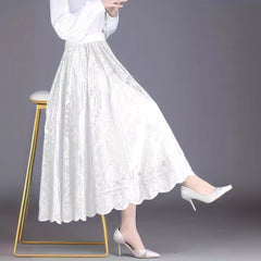 💟[45-90kg]Nowa spódnica plisowana z wysokim stanem i drapowaniem o średniej długości i linii A