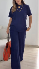 Damskie okrągły szyję stały kolor zwyczajny garnitur