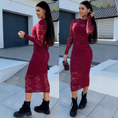 Koronkowa, elegancka, długa spódnica sięgająca bioder