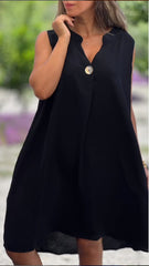 [S-2XL]💖Jednolita sukienka bez rękawów z dekoltem w serek i ozdobnymi guzikami