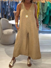 Damski swobodny bawełniany kombinezon z szerokimi nogawkami