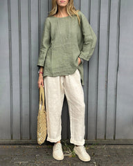 Luźny, okrągły dekolt, top i spodnie, dwuczęściowy komplet