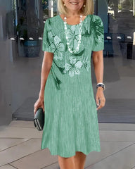 Dresuj okrągły szyję z krótkim rękawem