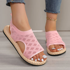 Damskie płaskie sandały z dzianiny siateczkowej z odkrytymi palcami