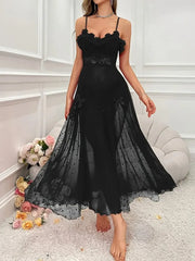 ✨Elegancki poliestrowy sen sukienka dla kobiet całoroczny szat bez ramiączek z koronki detale, akcen