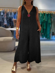 Damski swobodny bawełniany kombinezon z szerokimi nogawkami