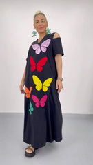 Summer new women's retro butterfly print long skirt