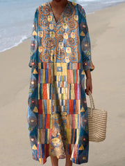 Koszula z bawełny i lnu z nadrukiem geometrycznym