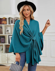 Elegancki, szalowy, miękki sweterek poncho z otwartym przodem