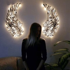 🔥 1 PARA METALOWEJ SZTUKI ŚCIENNEJ ANGEL WINGS Z OŚWIETLENIEM LED-🎁 PREZENT DLA NIEJ
