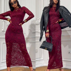 Koronkowa, elegancka, długa spódnica sięgająca bioder