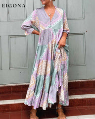 Kolorowa sukienka z nadrukiem z rękawami 3/4