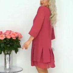 🌷Damska różowa sukienka z falbaną w jednolitym kolorze