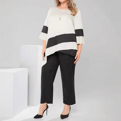 🤍Czarno-biały kontrastowy luźny top z okrągłym dekoltem i rozszerzanymi rękawami🖤