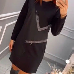 Nowa modna patchworkowa sukienka z okrągłym dekoltem