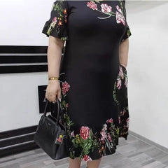 🌺Elegancki nadruk w dużym rozmiarze, sukienka z falbankami