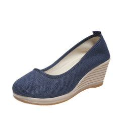 Jednokolorowe, lniane, płaskie, klinowe buty na co dzień dla kobiet