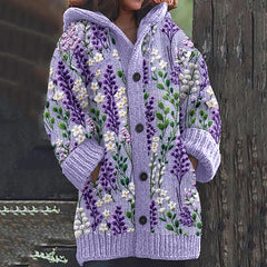 Floral Embroidery Art Women's Hooded Sweater Cardigan